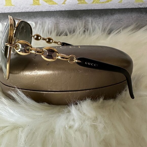 Authentic Gucci Marina Chain Aviator Sunglasses GG 4225/S Gold Black - Picture 11 of 12